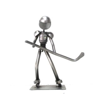 Handcrafted Recycled Metal Hockey Sculpture | 5"L x 3"W x 7"H