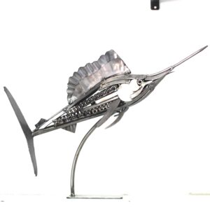 Large Handcrafted Recycled Metal Sailfish / Marlin Sculpture |17"L x 5"W x 15"H.