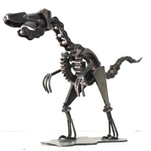 Handcrafted Recycled Metal T-Rex Sculpture | 12"L x 4"W x 8"H.