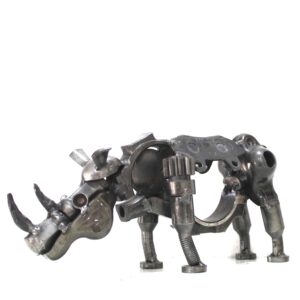 Handcrafted Recycled Metal Rhinoceros Sculpture | 10"L x 3"W x 5"H.