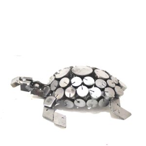 Handcrafted Recycled Metal Sea Turtle Sculpture | Industrial Marine Art | 6"L x 5.50"W x 2"H.