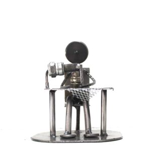 Handcrafted Recycled Metal Seamstress Sculpture | 4"L x 4"W x 4.50"H.